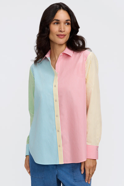 Foxcroft Meghan Essential Cotton Pinpoint Non-Iron Shirt - Multicolor Stripes