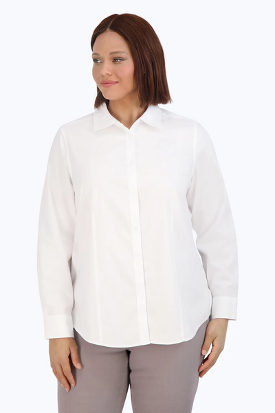 Foxcroft Dianna Plus Size Cotton Essential Pinpoint Non-Iron Shirt - White