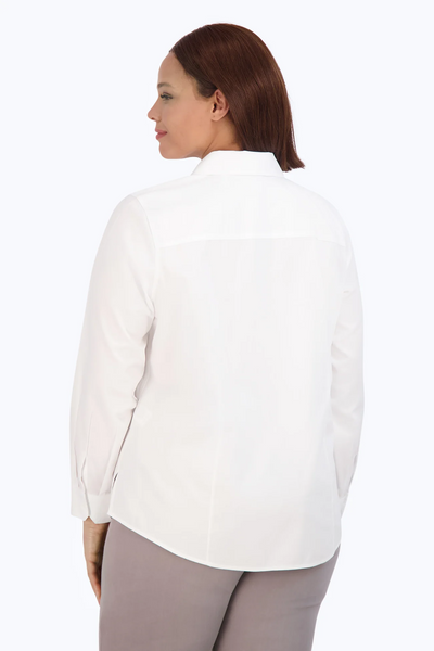 Foxcroft Dianna Plus Size Cotton Essential Pinpoint Non-Iron Shirt - White