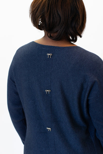 Frank Lyman Side Zip Bow Back Detail Sweater - Navy