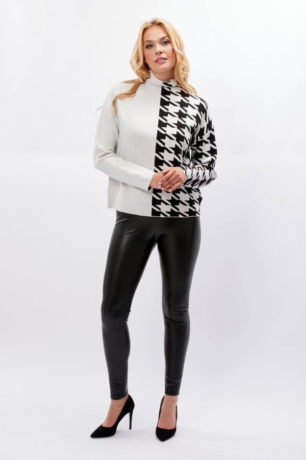 Frank Lyman Houndstooth Color Block Sweater  - Off White/Black