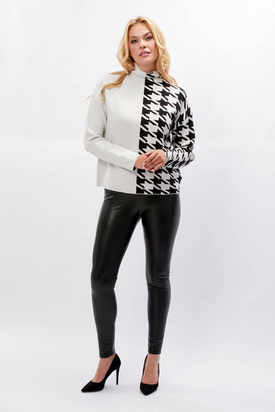 Frank Lyman Houndstooth Color Block Sweater  - Off White/Black