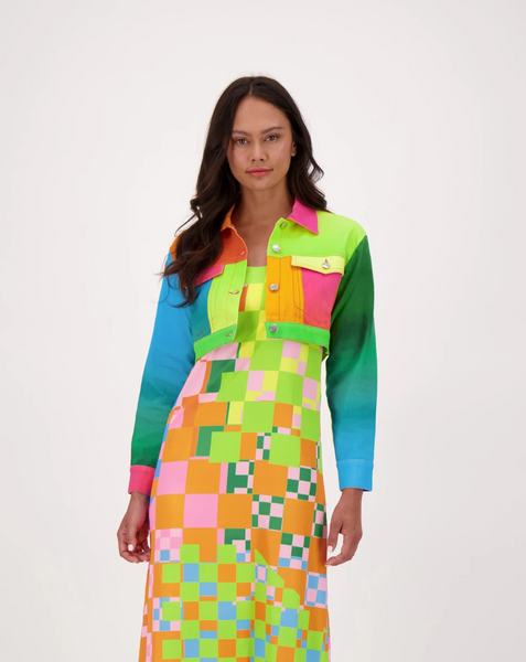 Gabby Isabella Color Block Print Prism Crop Jacket - Multicolor