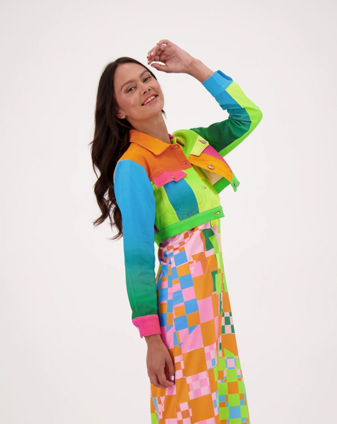 Gabby Isabella Color Block Print Prism Crop Jacket - Multicolor