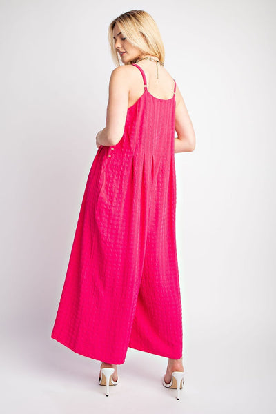 GiGiO Textured Woven Sleeveless Wide Leg Jumpsuit - Fuchsia