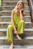 Image of GiGiO Set Illusion Shoulder Tie Crinkle Textured Jumpsuit - Green