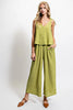 Image of GiGiO Set Illusion Shoulder Tie Crinkle Textured Jumpsuit - Green