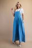 Image of GiGiO Mineral Wash Button Strap Pleated Jumpsuit - Denim Blue