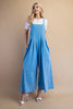 Image of GiGiO Mineral Wash Button Strap Pleated Jumpsuit - Denim Blue