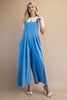 Image of GiGiO Mineral Wash Button Strap Pleated Jumpsuit - Denim Blue
