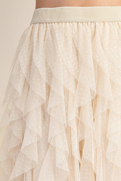 GiGiO Ruffled Tulle Midi Skirt - Champagne
