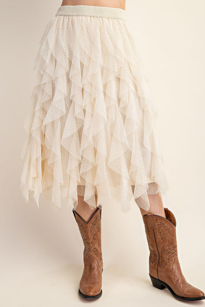 GiGiO Ruffled Tulle Midi Skirt - Champagne
