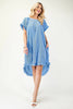 Image of GiGiO Short Sleeve Crinkle Texture Hi/Low Dress - Blue