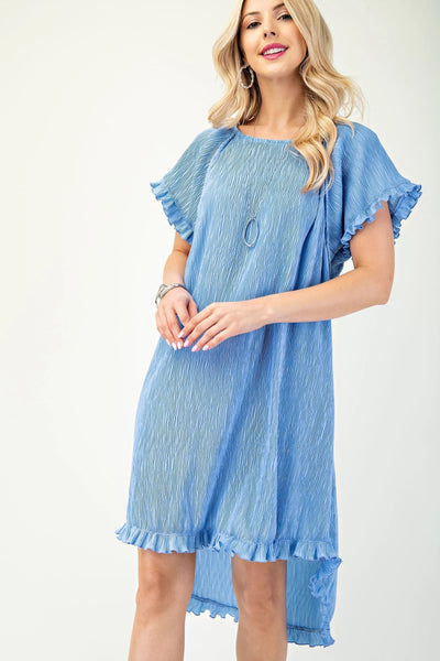 GiGiO Short Sleeve Crinkle Texture Hi/Low Dress - Blue