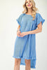 Image of GiGiO Short Sleeve Crinkle Texture Hi/Low Dress - Blue