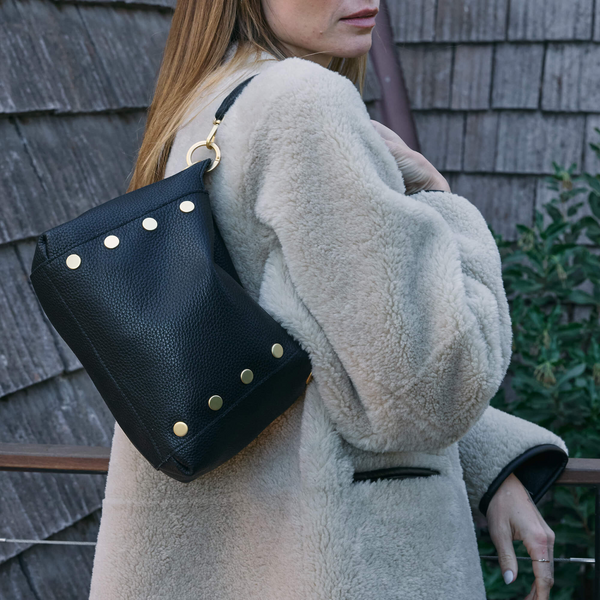 Hammitt Bryant Medium Shoulder Bag - Black/Brushed Gold/Red Zip