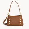 Image of Hammitt Bryant Medium Shoulder Bag - Mahogany Pebble/Brushed Gold/Red Zip
