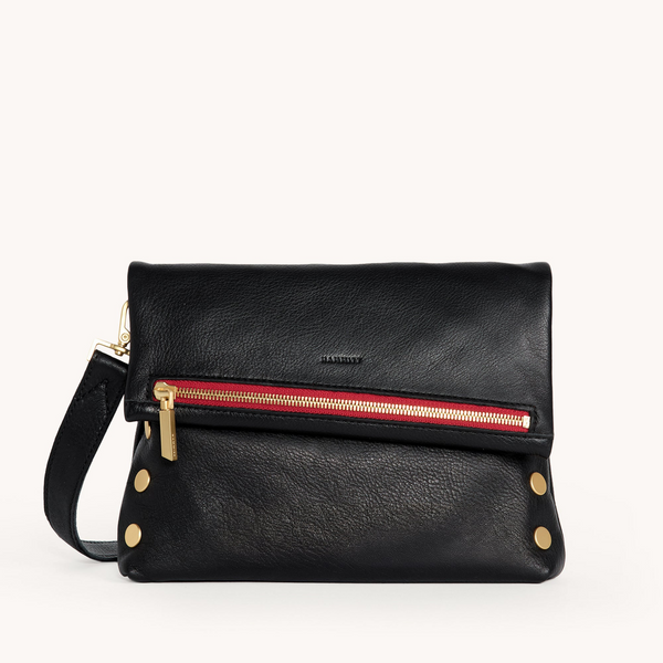 Hammitt VIP Medium Clutch - Black/Brushed Gold/Red Zip