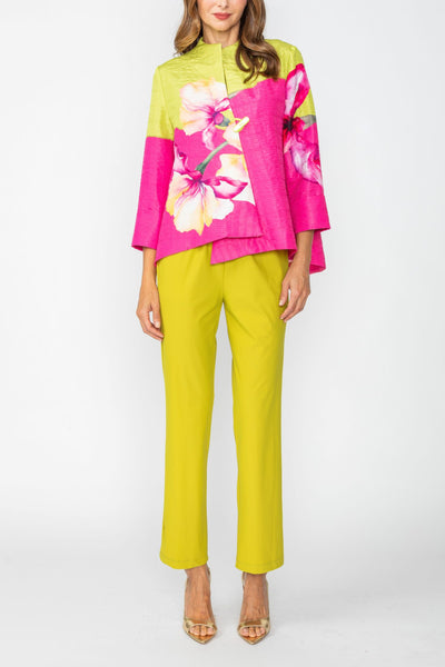 IC Collection Watercolor Floral Asymmetric One Button Jacket - Pink