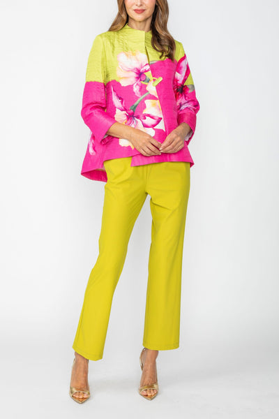 IC Collection Watercolor Floral Asymmetric One Button Jacket - Pink