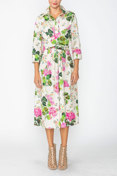 IC Collection Floral Tie Waist Midi Dress - Multicolor