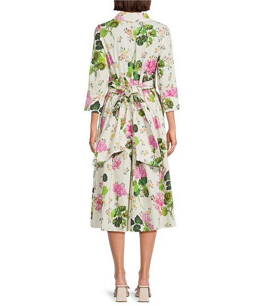 IC Collection Floral Tie Waist Midi Dress - Multicolor