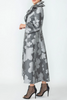 Image of IC Collection Blouson Cuff Button Front Floral Print Long Jacket - Charcoal