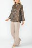 Image of IC Collection Button Front Stand Collar Jacket with Back Pleats - Chocolate/Multicolor