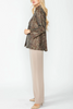 Image of IC Collection Button Front Stand Collar Jacket with Back Pleats - Chocolate/Multicolor