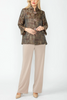 Image of IC Collection Button Front Stand Collar Jacket with Back Pleats - Chocolate/Multicolor