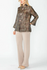 Image of IC Collection Button Front Stand Collar Jacket with Back Pleats - Chocolate/Multicolor