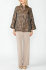 Image of IC Collection Button Front Stand Collar Jacket with Back Pleats - Chocolate/Multicolor