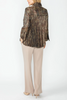 Image of IC Collection Button Front Stand Collar Jacket with Back Pleats - Chocolate/Multicolor