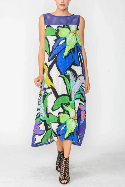 IC Collection Sleeveless Floral Print Pucker and Mesh Dress - Multicolor *Take 35% Off*