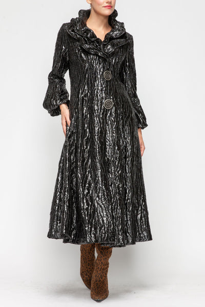 IC Collection Double Wire Collar Blouson Cuff Long Foil Jacket - Black