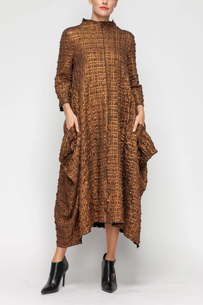 IC Collection 3/4 Sleeve Mock Neck Swing Dress - Copper