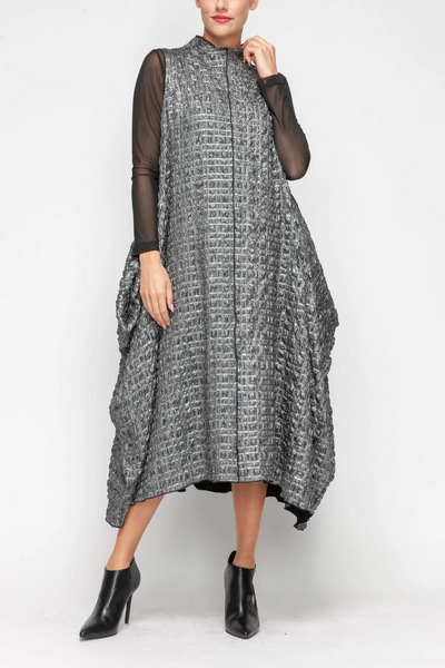 IC Collection Mock Neck Sleeveless Swing Dress - Silver
