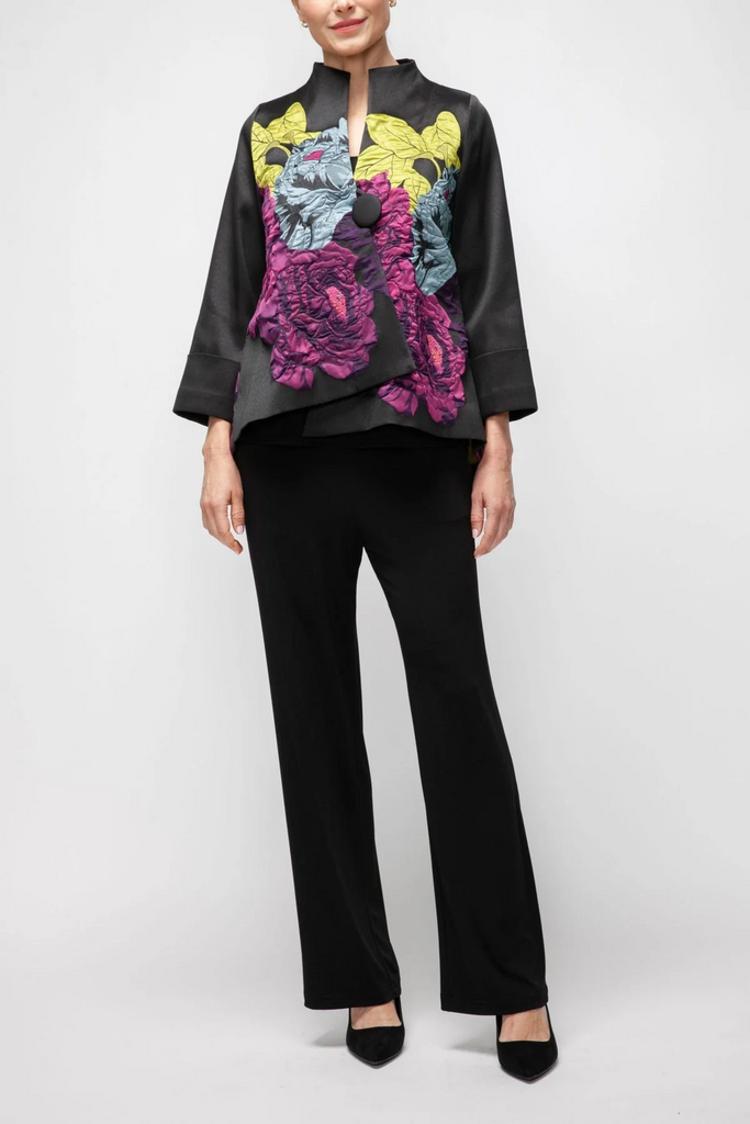 IC Collection Floral Asymmetric Jacket - Black