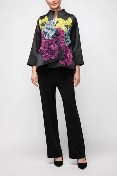 IC Collection Floral Asymmetric Jacket - Black