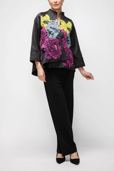 IC Collection Floral Asymmetric Jacket - Black