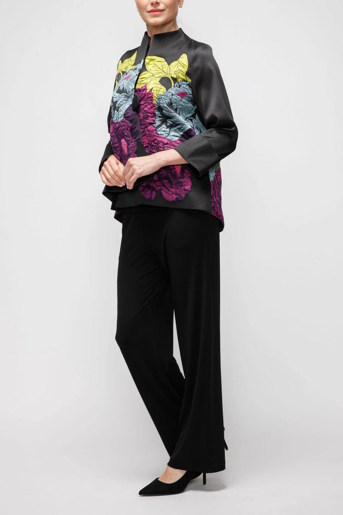 IC Collection Floral Asymmetric Jacket - Black