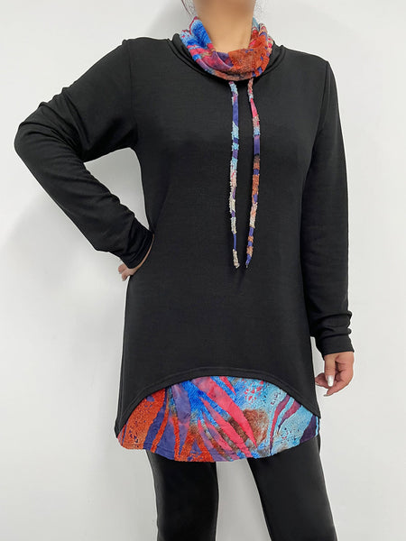Creation by Fashion Cage Burnout Trim Cowl Neck Top - Black/Multicolor *Take an EXTRA 1/2 Off*