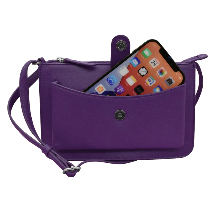 Ili Leather RFID Blocking Crossbody Bag - Purple