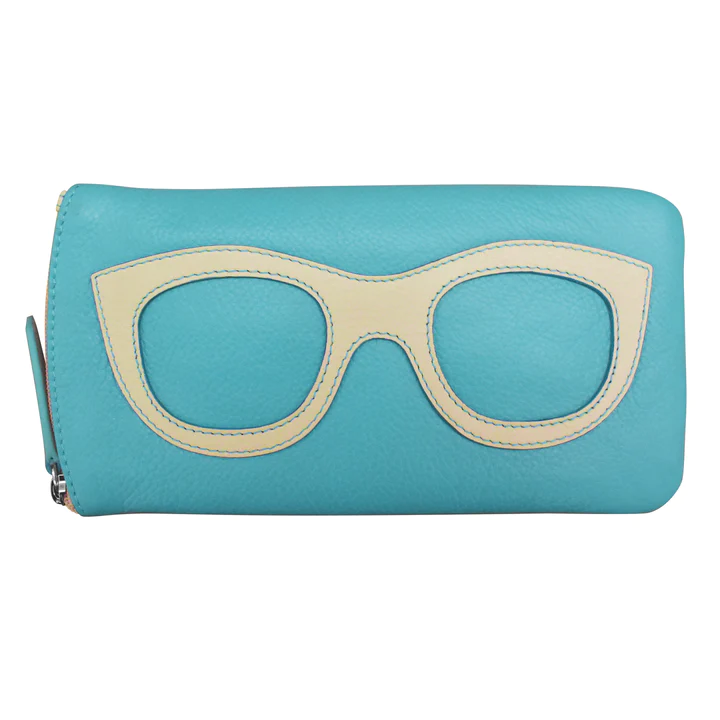 Ili Leather Eyeglass Case - Aegean Blue/Bone
