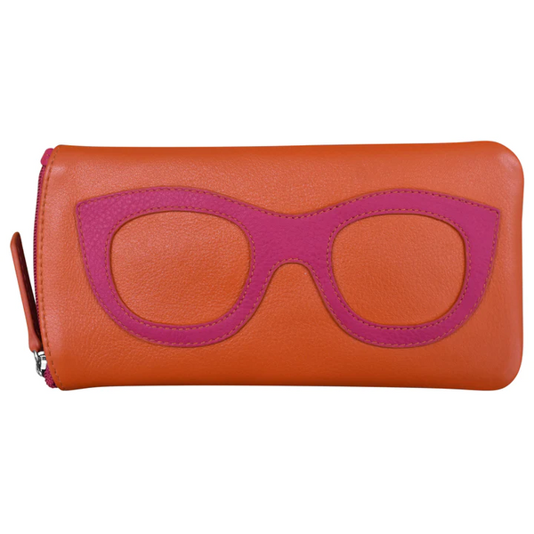 Ili Leather Eyeglass Case - Orange/Indian Pink