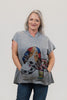 Image of Inoah Fifi Fluff Wraparound Print Short Sleeve Hoodie Top- Grey/Multicolor
