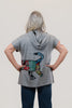Image of Inoah Fifi Fluff Wraparound Print Short Sleeve Hoodie Top- Grey/Multicolor