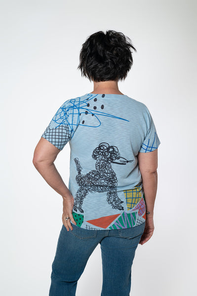 Inoah Fiona Poodle Print Short Sleeve Tee - Light Blue/Multicolor