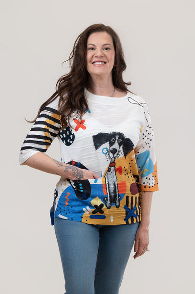 Inoah Sir Artsy Paws Print Top - White/Multicolor
