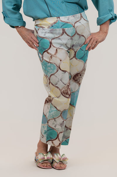 Insight New York Stretch Techno Crop Pant - Turquoise/Multicolor